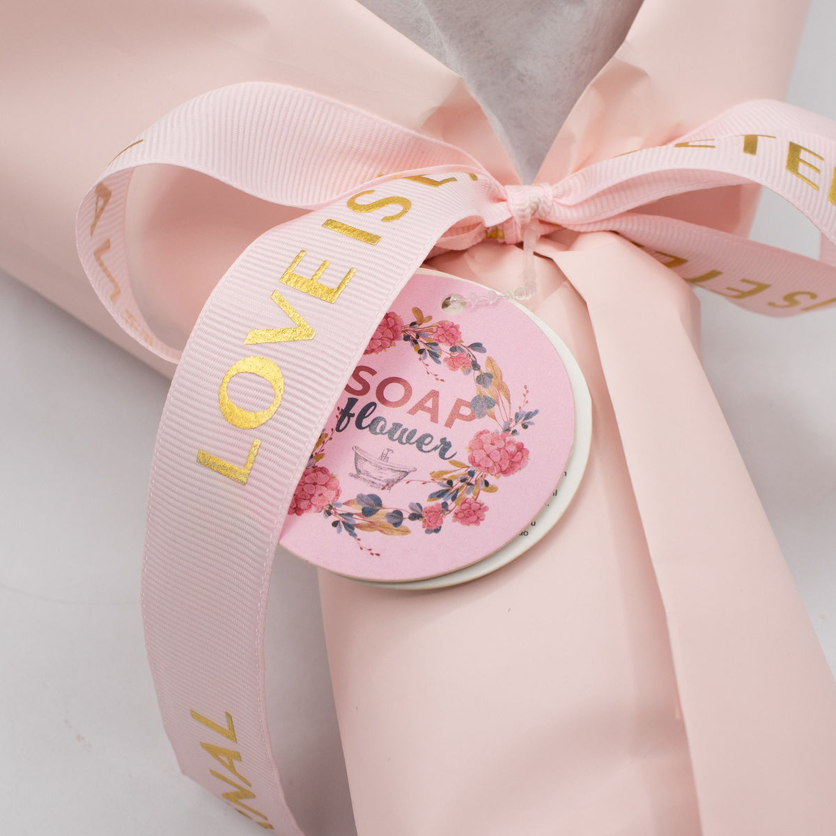 Ramo grande de rosas rosadas - El amor es eterno -  Tarjeta de regalo