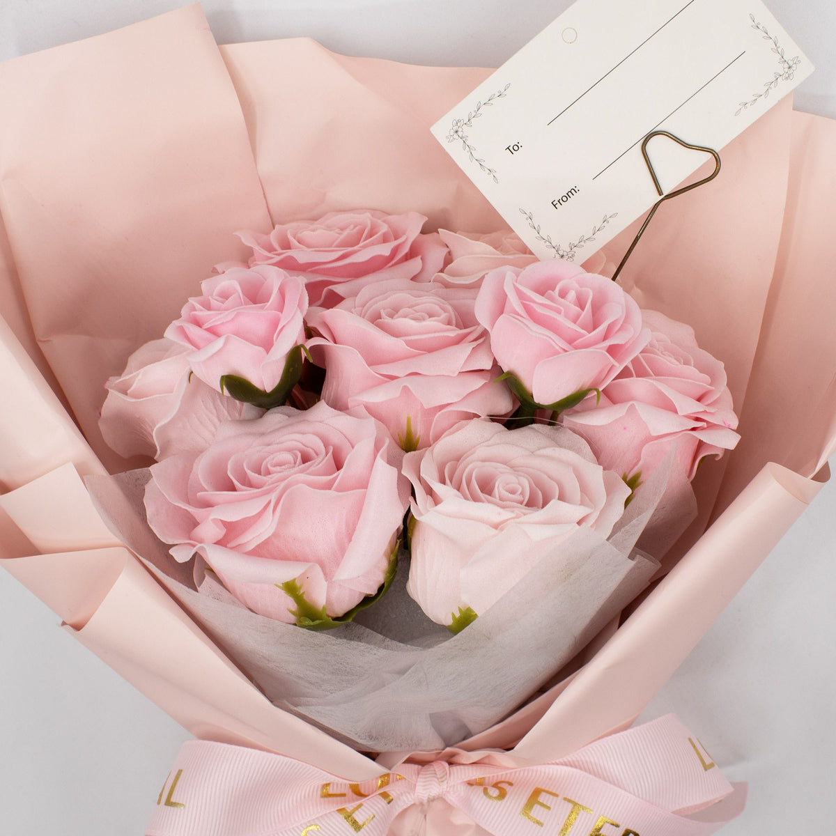 Ramo grande de rosas rosadas - El amor es eterno -  Tarjeta de regalo